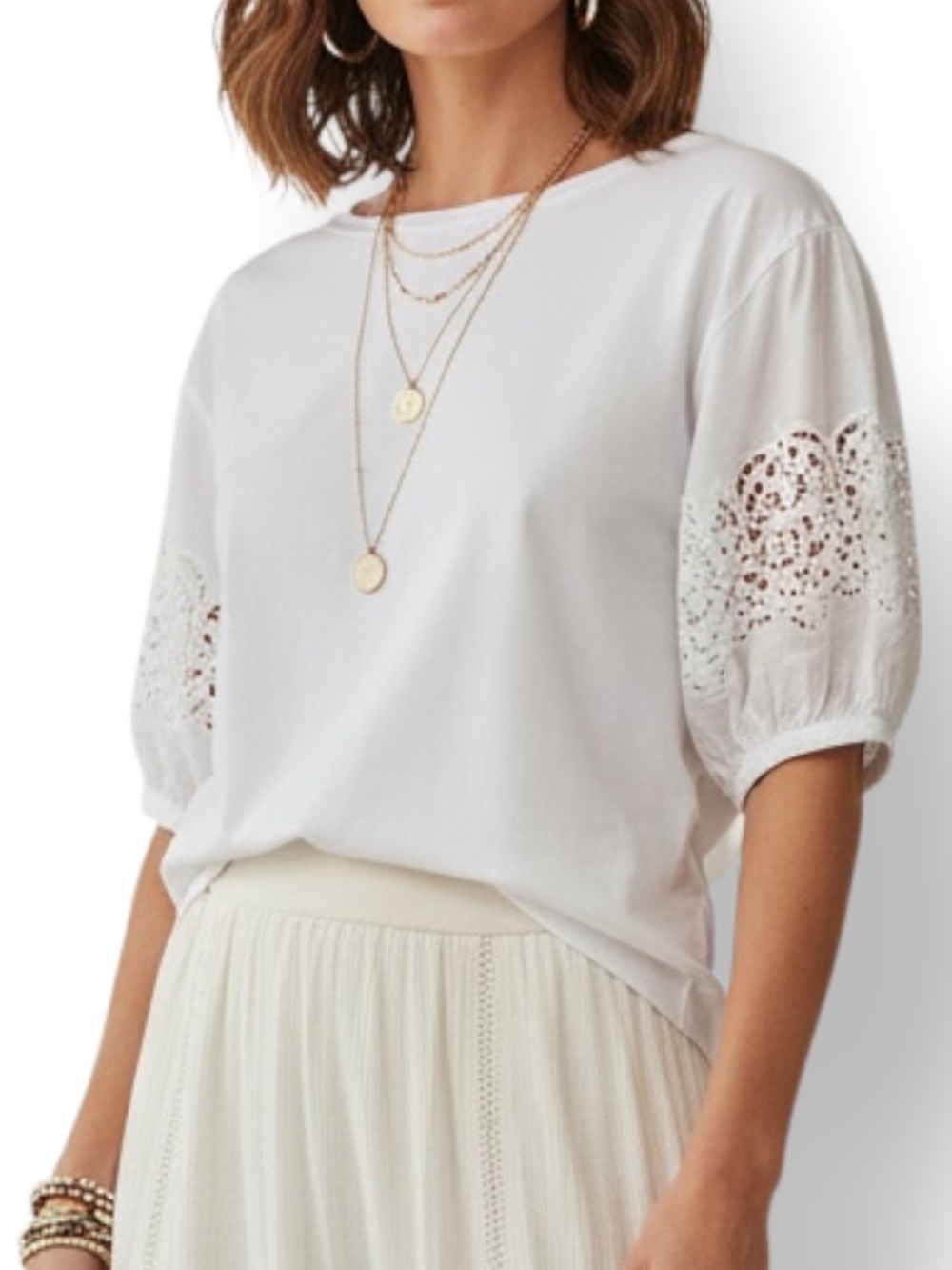 4/$20 Beauty & Youth United Arrows White Lace Sleeve Boho Cotton Top Oversized